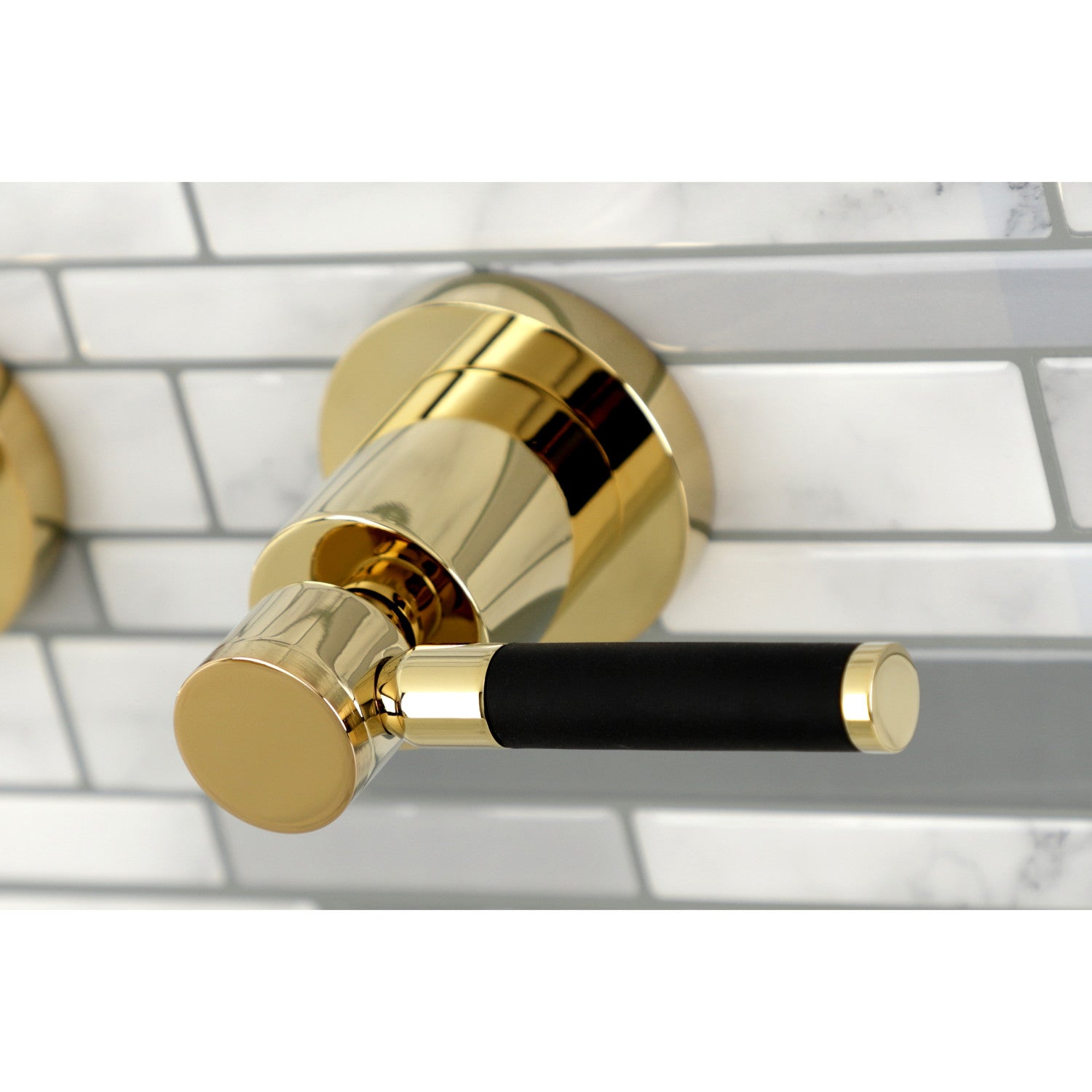 Kingston Sona KS8122DKL - Kaiser Double-Handle 3-Hole Wall Mount Bathroom Faucet, Polished Brass — thumbnail 2